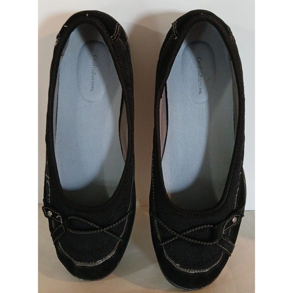 Croft And Barrow Black Leather Comfort Slip On Shoes Womens 9.5 MD Stitch Design